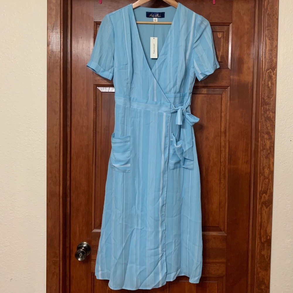 NWT Blue Rain Blue Wrap Midi Dress